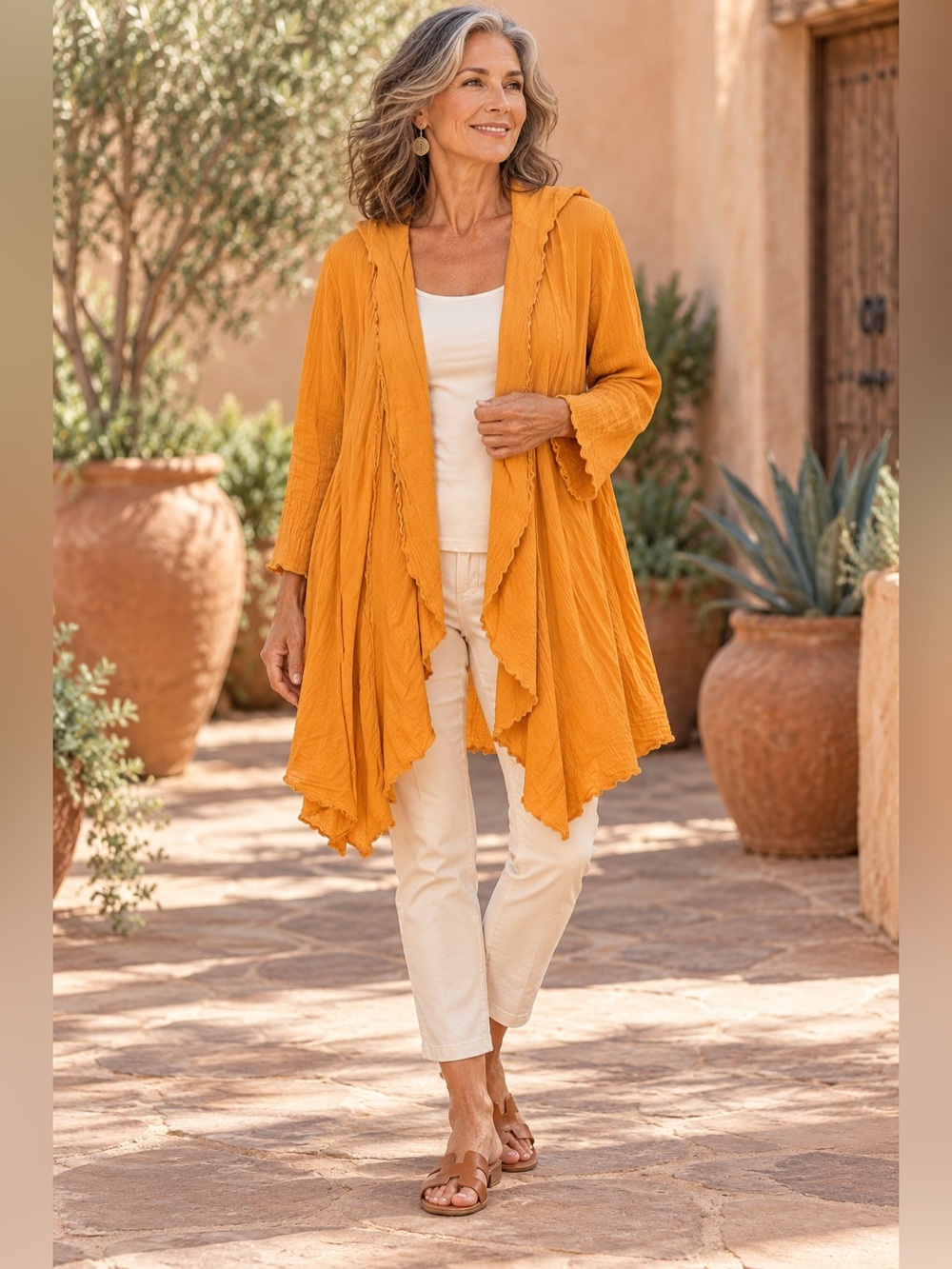 Oh My Gauze Orange Cotton Hooded Cardigan Size 2 or L/XL